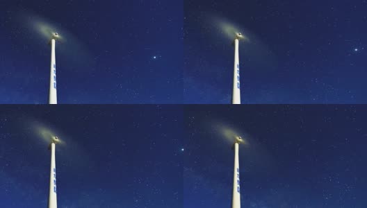 4K:午夜银河的风力涡轮机高清在线视频素材下载