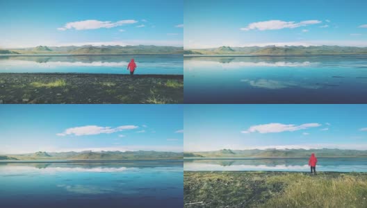 离家在外:冰岛海滩上的徒步旅行者高清在线视频素材下载