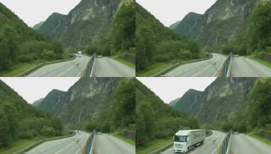挪威山区之间的公路。旅游度假旅游。高清在线视频素材下载