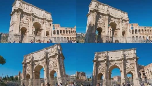 背景中的罗马斗牛场凯旋门，时间流逝在意大利最著名的地方高清在线视频素材下载