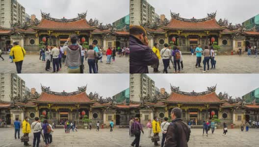 台湾台北龙山寺与游客的时光流逝高清在线视频素材下载