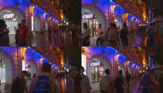 上海市夜景时间照亮了4k中国著名的步行街全景高清在线视频素材下载