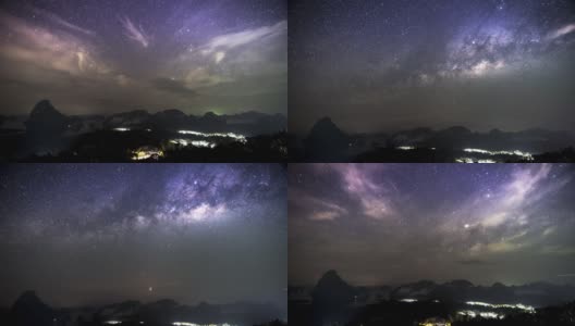 银河的时间圈和夜晚多云天空上的星星高清在线视频素材下载