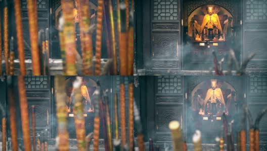 在中国西安的庙里烧香。高清在线视频素材下载