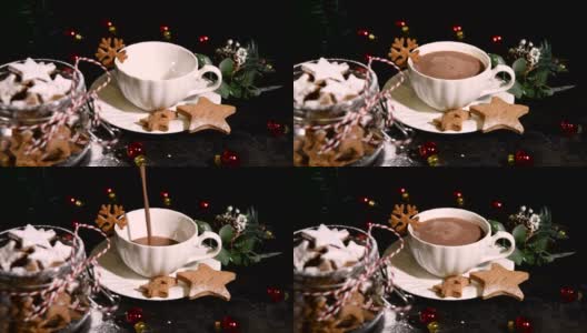 一杯热可可饮料和自制的星形姜饼饼干高清在线视频素材下载