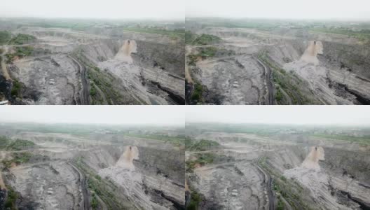 中国东北，一个即将枯竭的煤矿。露天采石场鸟瞰图高清在线视频素材下载