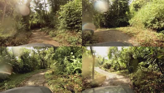 4X4驾驶通过哥斯达黎加偏远的雨林:泥泞的道路高清在线视频素材下载