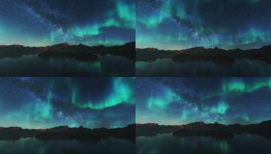 山和湖映衬着星空，4K高清在线视频素材下载