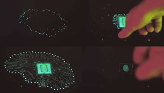 人类的手指打开触摸屏按钮，就会激活未来的人工智能。高清在线视频素材下载
