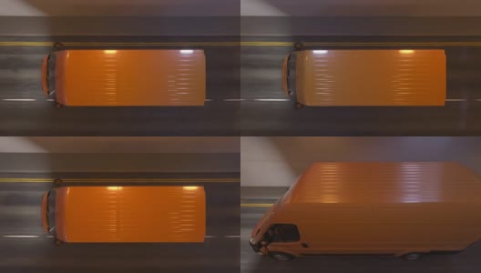 橙色的货车在一个照明隧道内移动高清在线视频素材下载