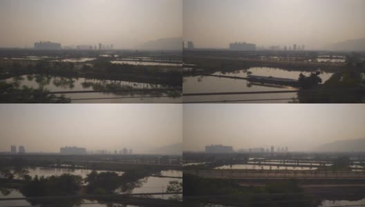 日落时分广州地区建设工地列车公路旅行窗口pov全景4k中国高清在线视频素材下载