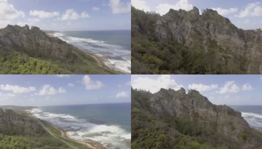 无人机拍摄巴巴多斯东海岸的垩基山(反向跟踪拍摄)高清在线视频素材下载