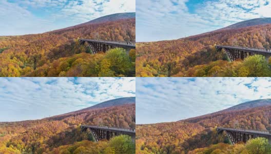 延时拍摄:日本青森市Hakkoda红叶森林的日仓桥高清在线视频素材下载