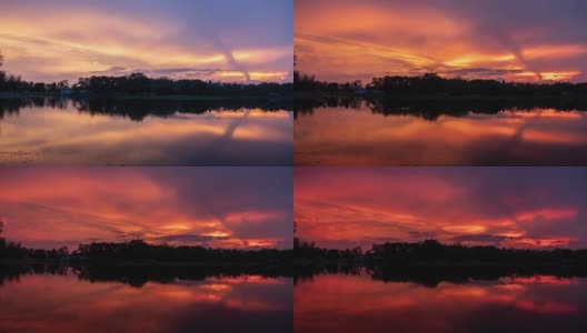 红红的夕阳和湖面的时光流逝高清在线视频素材下载