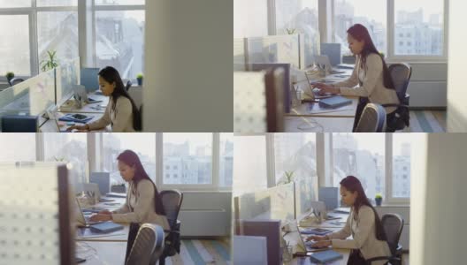 年轻的亚洲女商人在办公室用笔记本电脑工作高清在线视频素材下载