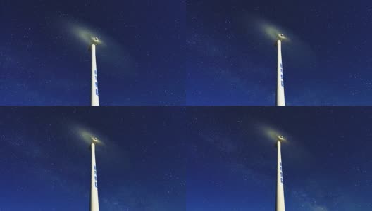 4K:午夜银河的风力涡轮机高清在线视频素材下载
