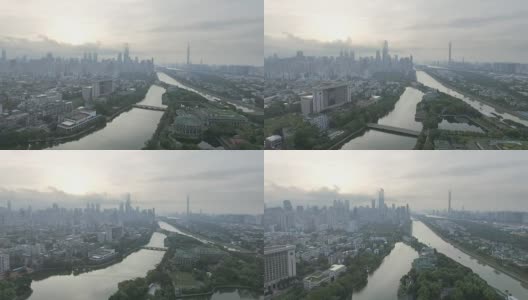 现代城市鸟瞰图，天空中有长长的河流高清在线视频素材下载