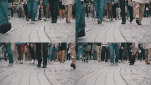 人群的脚在街上走在慢镜头高清在线视频素材下载