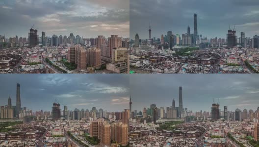 从上海城市屋顶拍摄的4k时间的日出全景高清在线视频素材下载
