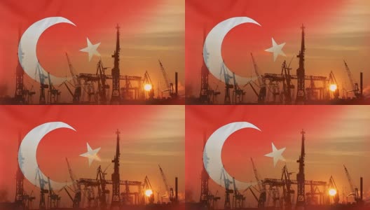 日落时土耳其国旗的工业概念高清在线视频素材下载
