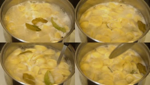 饺子是用月桂叶在水中煮的高清在线视频素材下载