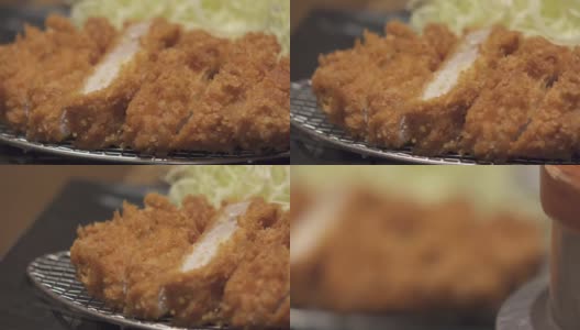 近距离拍摄猪排，日式料理风格高清在线视频素材下载