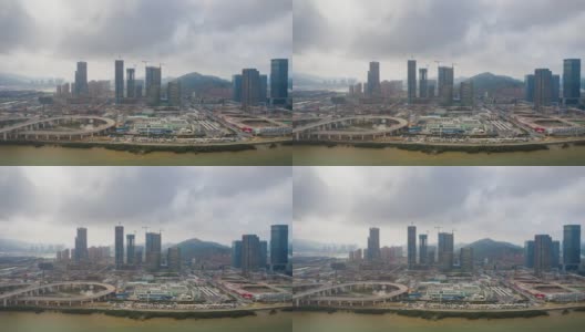 白天时间珠海城巨型建设湾澳门城航拍全景4k时间推移中国高清在线视频素材下载