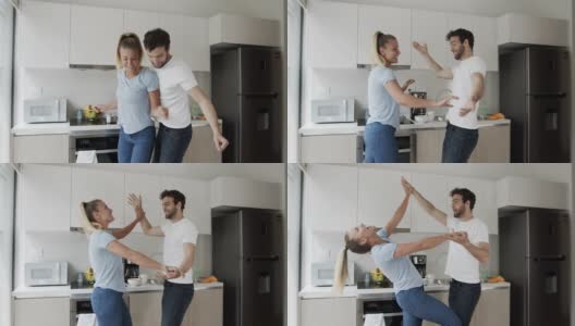 欢乐的拉丁美洲夫妇在家里开心地跳舞和大笑高清在线视频素材下载