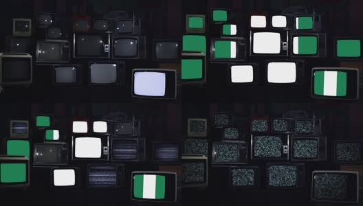 老式复古电视上的尼日利亚国旗。高清在线视频素材下载