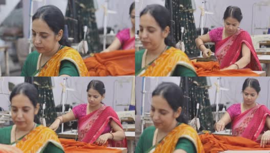 印度女工在生产线上裁剪服装面料高清在线视频素材下载