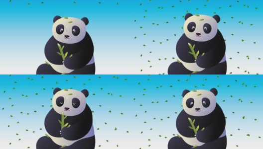 亚洲文化熊猫吃竹子动画高清在线视频素材下载