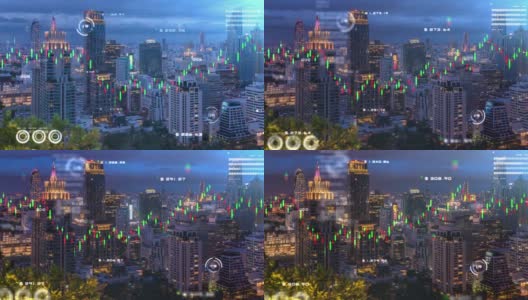 数字城市未来背景与证券交易所市场烛台图表和现代金融业务数据分析符号，金融业务投资概念。高清在线视频素材下载