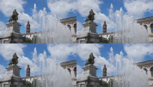 法国欧西坦河罗得地区卡赫尔的甘贝塔纪念碑和喷泉高清在线视频素材下载
