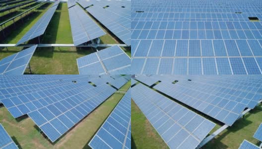 太阳能电池板的航拍轨道图农场太阳能电池。可再生绿色替代能源概念。特写镜头高清在线视频素材下载