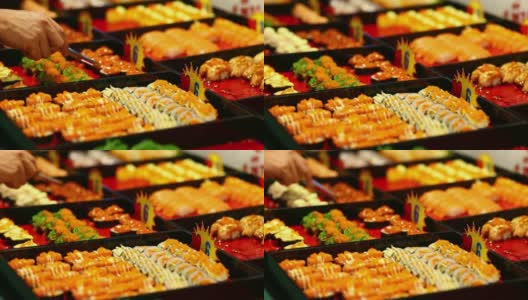 泰国街头小吃，烤金枪鱼金枪鱼寿司高清在线视频素材下载