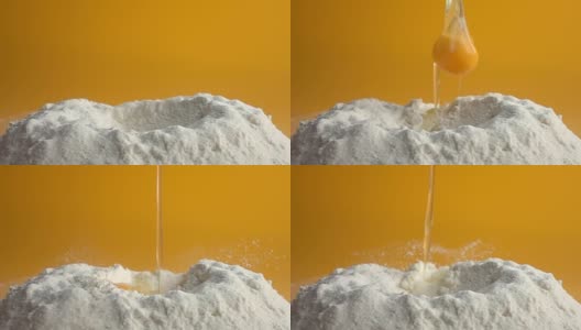 鸡蛋倒入面粉，慢动作高清在线视频素材下载
