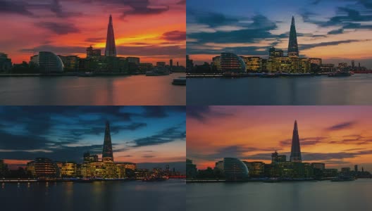 泰晤士河，碎片大厦和伦敦市政厅高清在线视频素材下载
