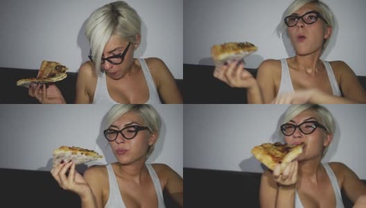 女人从节食和吃披萨中解脱出来高清在线视频素材下载