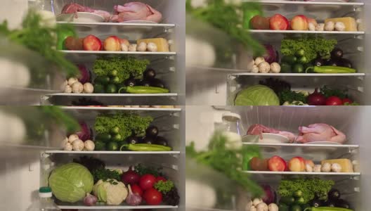 满满一冰箱的新鲜健康食品。缓慢的密苏里州。高清在线视频素材下载