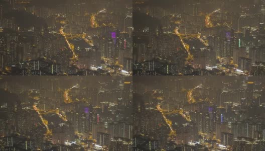 香港城市高层住宅楼夜景。全景时间流逝。从以上观点。高清在线视频素材下载