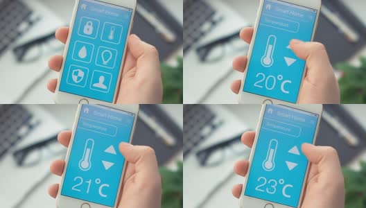 在智能手机上的智能家居应用程序上改变温度高清在线视频素材下载