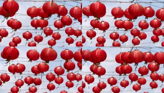 许多人挥舞着装饰中国新年的灯笼高清在线视频素材下载