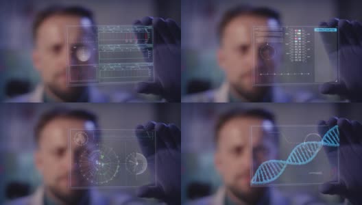 研究DNA突变的科学家。手持虚拟触摸屏高清在线视频素材下载