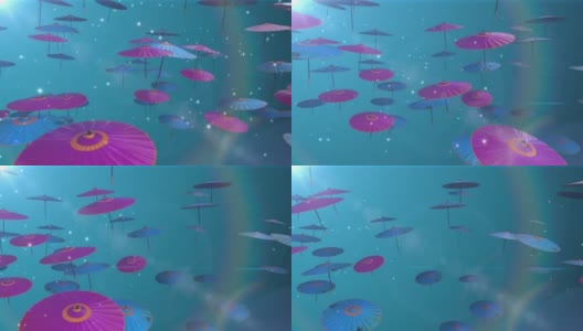 日本伞中国伞粒子循环动画高清在线视频素材下载