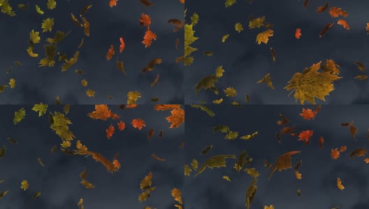 多重秋天枫叶飘落在纹理灰色背景下的数字动画高清在线视频素材下载