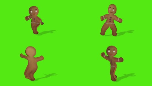 姜饼人正在跳圣诞舞。庆祝的概念。动画在绿色屏幕前高清在线视频素材下载