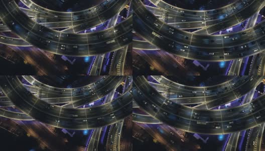 无人机视角的立交桥和城市交通在夜间高清在线视频素材下载