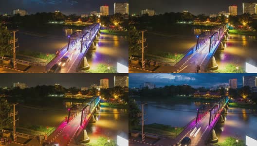 泰国清迈铁桥夜景高清在线视频素材下载
