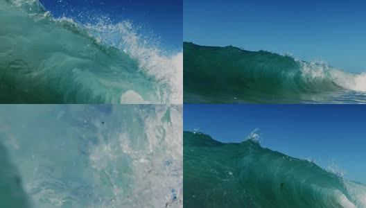 一个美丽的波POV波浪打破相机在浅滩在加利福尼亚夏天的阳光。慢动作在红龙上以300FPS的速度拍摄。高清在线视频素材下载