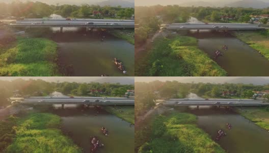 沿河的桥梁和道路，鸟瞰图高清在线视频素材下载